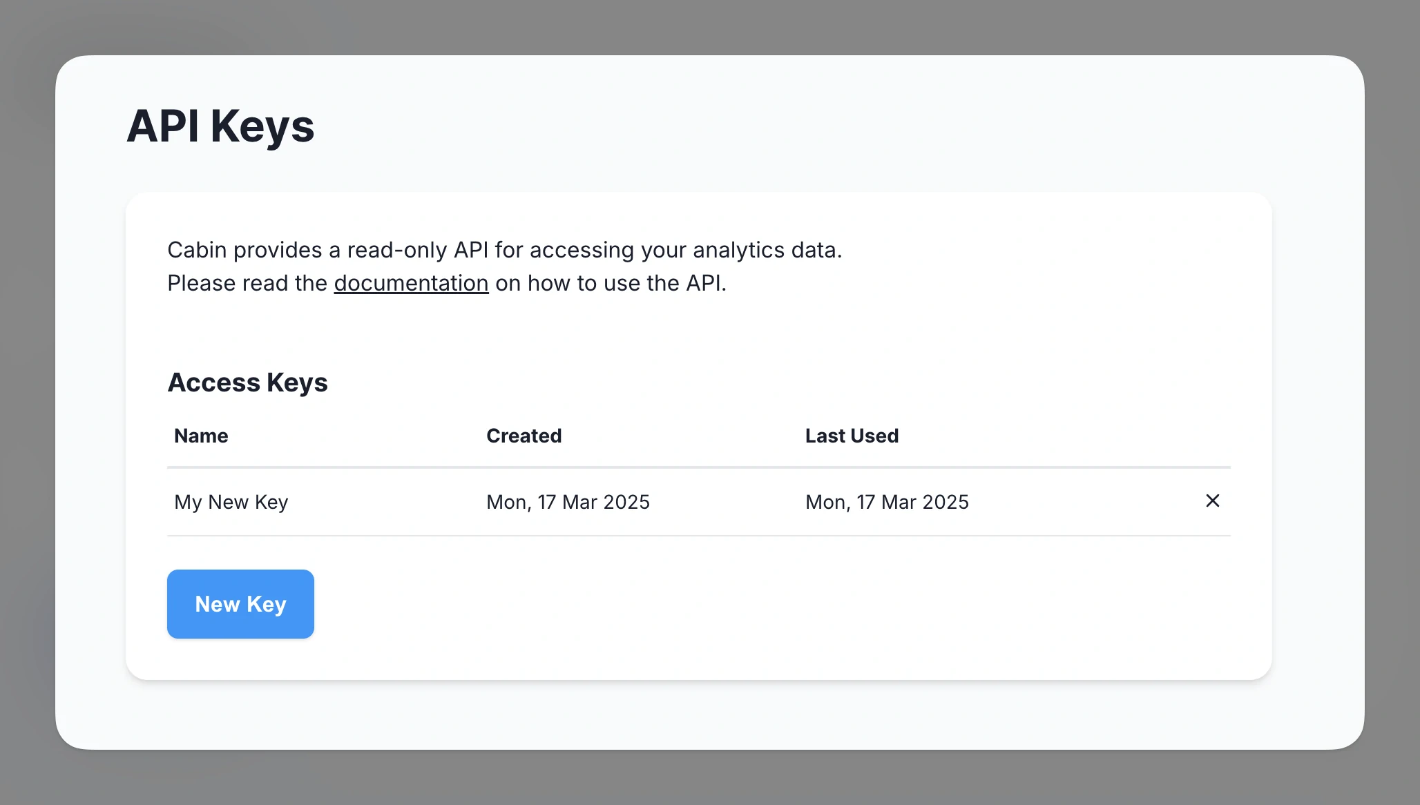 API Keys Sections